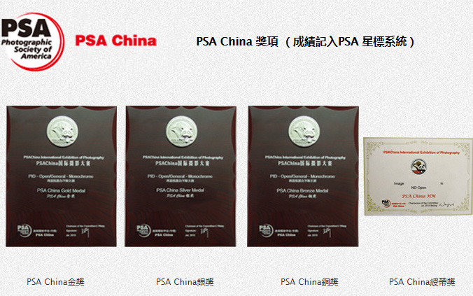 PSA China 獎項 （成績記入PSA 星標系統）