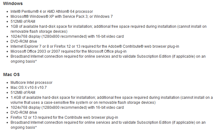 System Requirements Adobe Contribute 6.5 