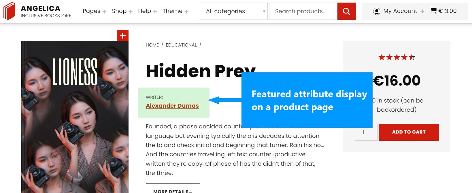 Featured attribute displayed on product page.